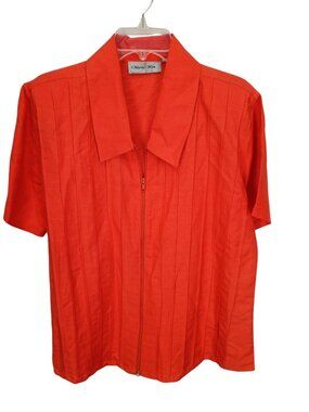 Marla Kim Womens Vintage Red Short Sleeve‎ Zip-Front Shirt XL Blouse